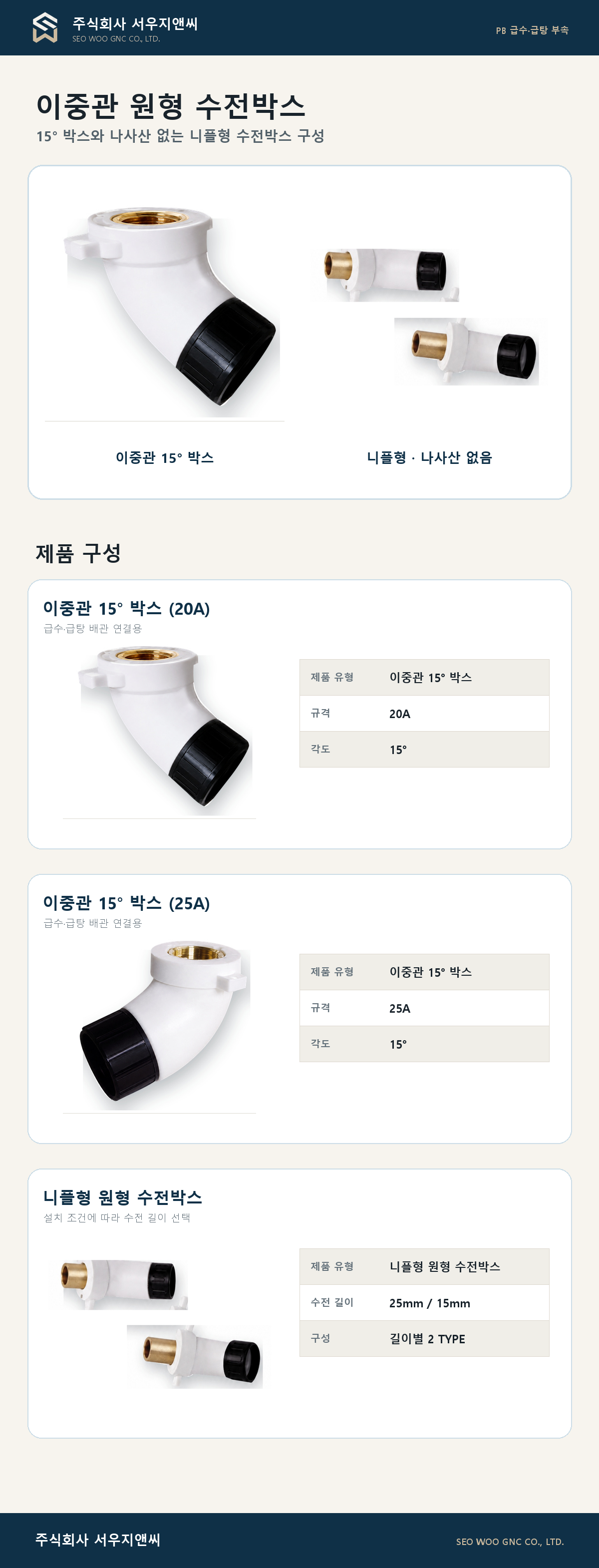 이중관 원형 수전박스 (15°·니플형) 상세 이미지